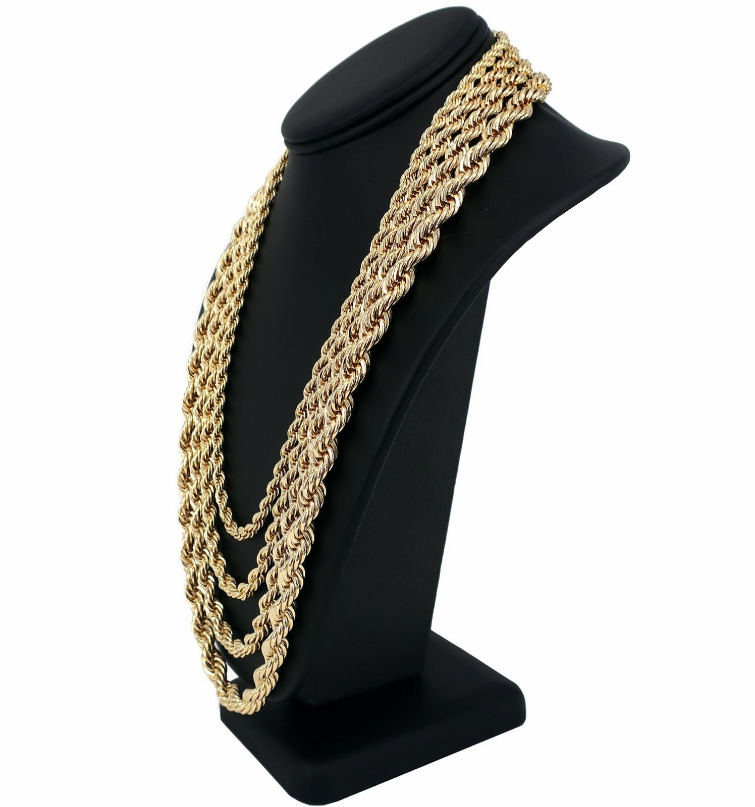 Men’s Rope Chain Necklace Bracelet 6mm 7mm 8mm 9mm Width 14K Gold Plated