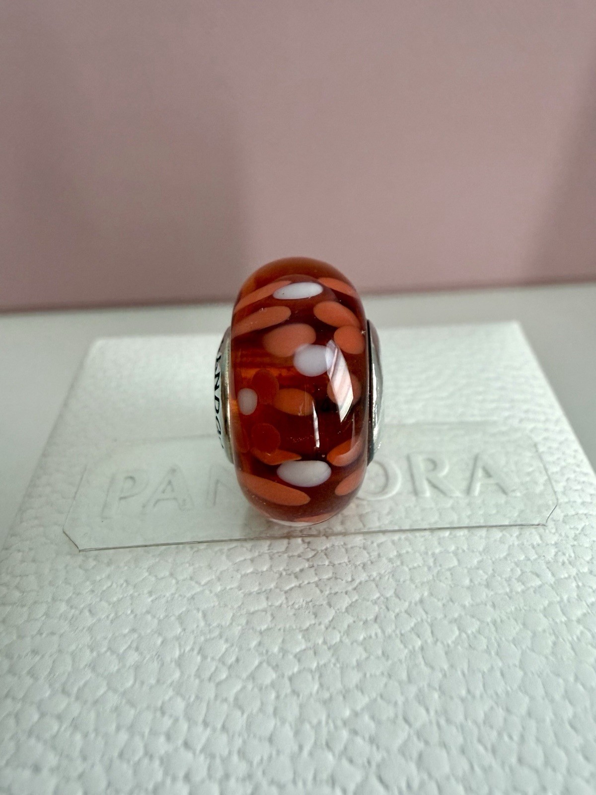 PANDORA SILVER ORANGE SPOT LIGHT X-LARGE MURANO GLASS CHARM AUTHENTIC RETIRED