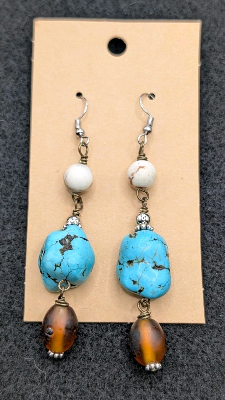 Women’s Artisan Stylish Boho Mixed Beaded Drop Dangly Hook Earrings 💙🤍🤎