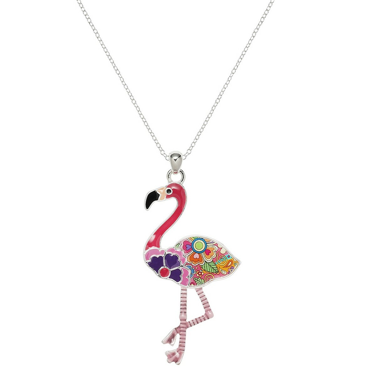FLAMINGO Pendant Necklace-PINK Multicolors-1 3/4 x 3 inches
