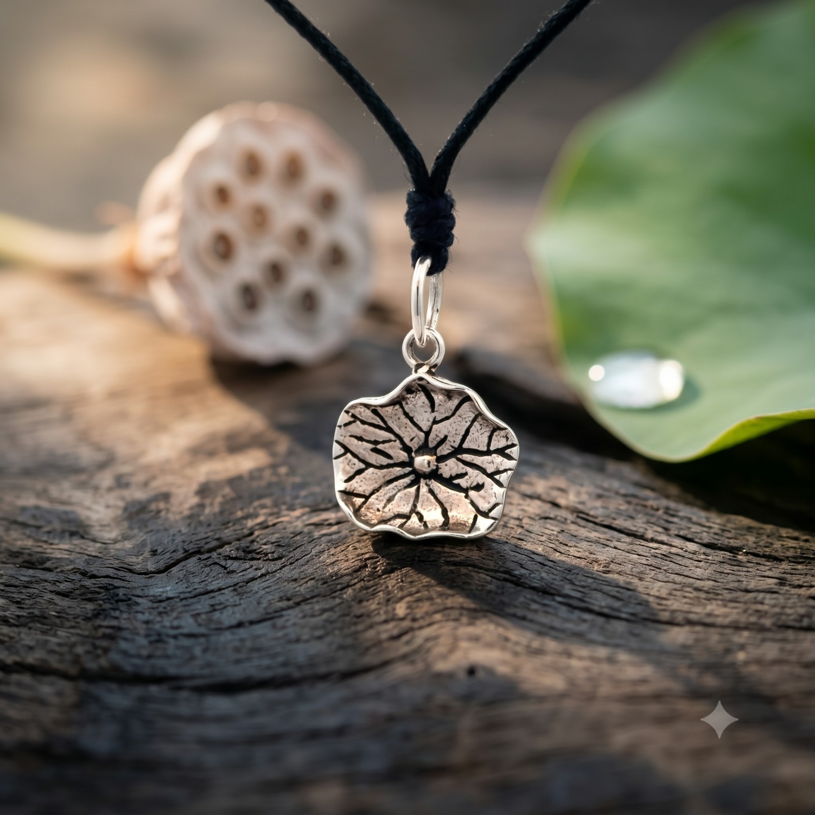 Lotus Leaf 92.5 Sterling Silver Charm Necklace Pendant Jewelry