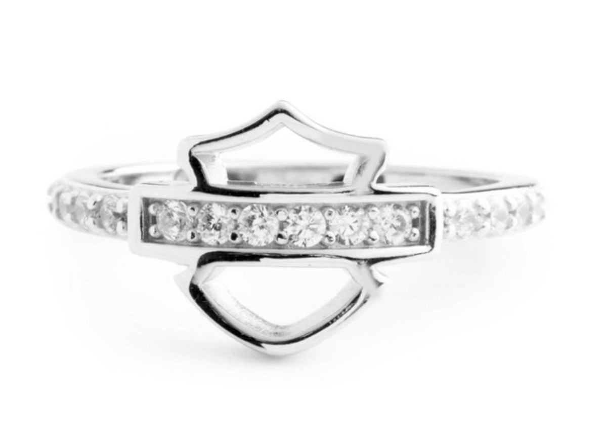 Harley-Davidson Womens Embellished Bar & Shield Logo Ring Sterling Silver 34R000