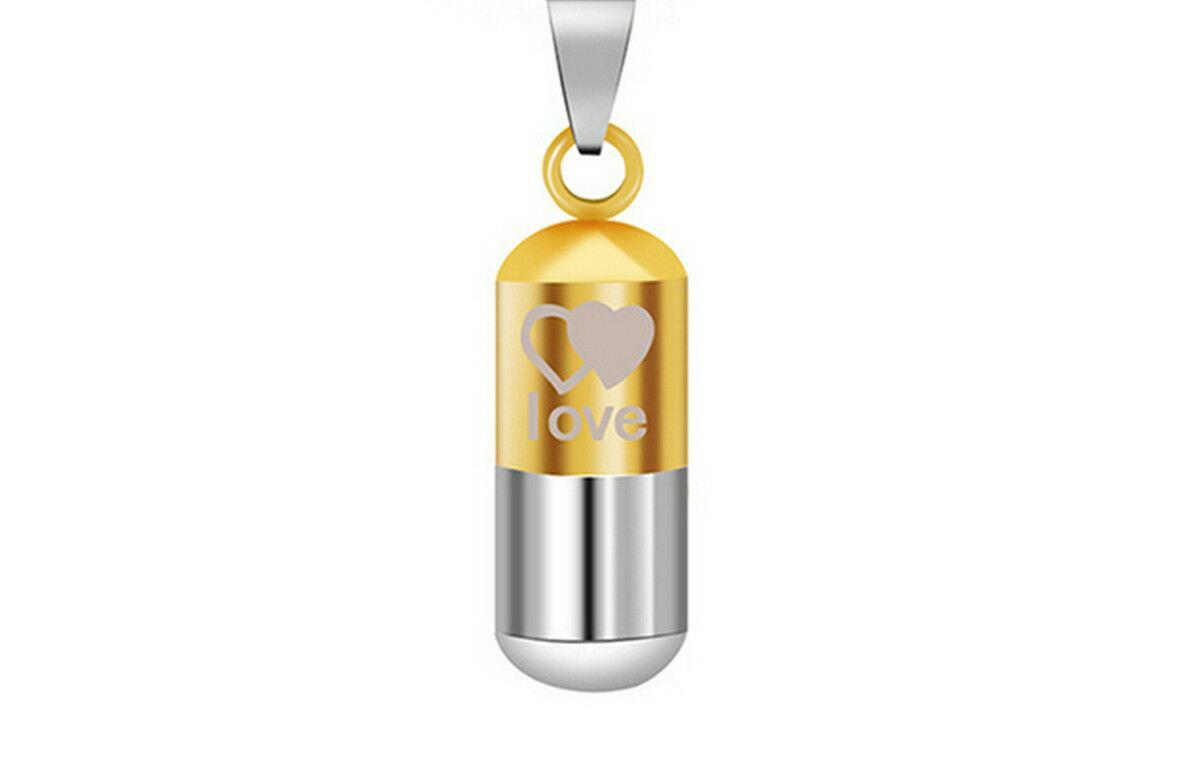 GOLD CAPSULE CREMATION URN ASHES MEMORIAL pendant 925 Silver 24″ necklace charm