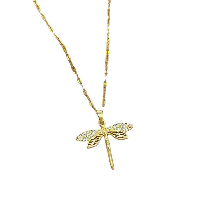 Women’s Fashion Jewelry Gold Cubic Zircon Dragonfly Pendant Necklace 427