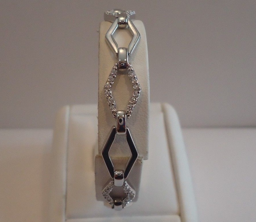 925 STERLING SILVER MARQUI SHAPE BRACELET 1.50ct LAB CREATED DIAMOND/ 7 1/2 ”