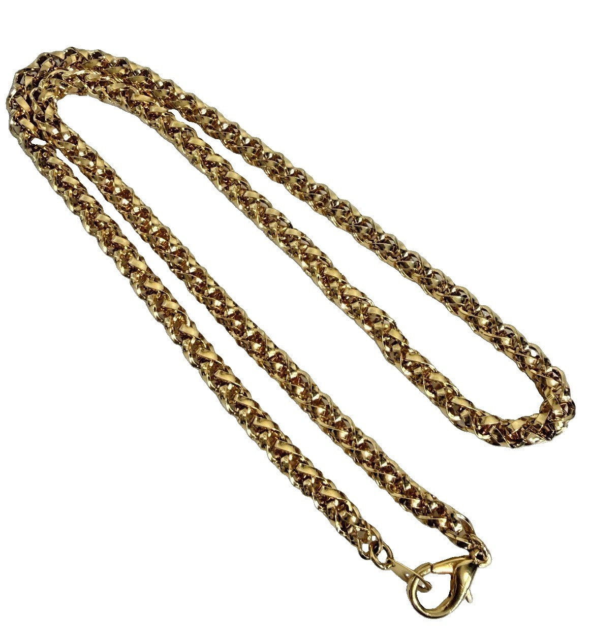 Unsigned Heavy Gold Tone Chunky Wheat Link Chain Necklace 24″ x 6mm
