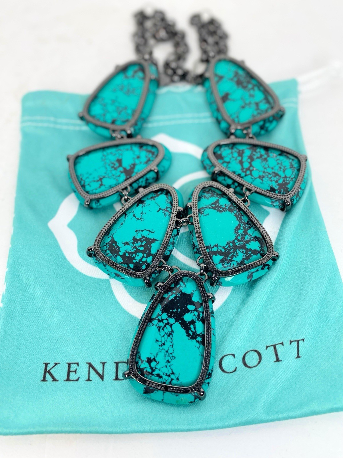 Kendra Scott Harlow Statement Necklace Variegated Turquoise Magnesite gunmetal