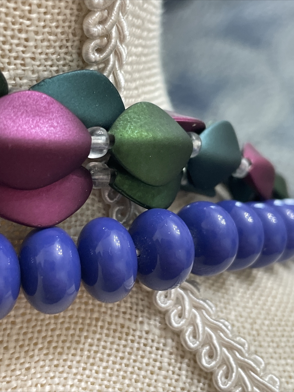 Lot Vintage Bead Necklaces Blue Purple Strands 18” – 28” Peacock Brilliance