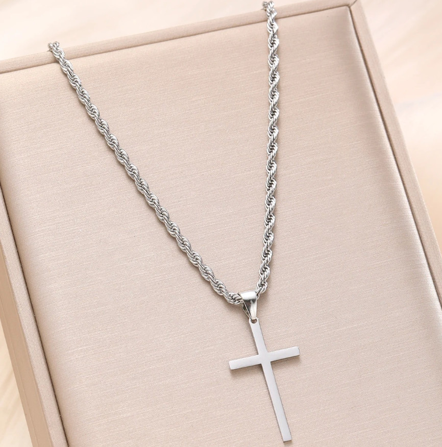 1pc Stainless Steel Cross Pendant Necklace Gold Chain Jewelry for Men Women