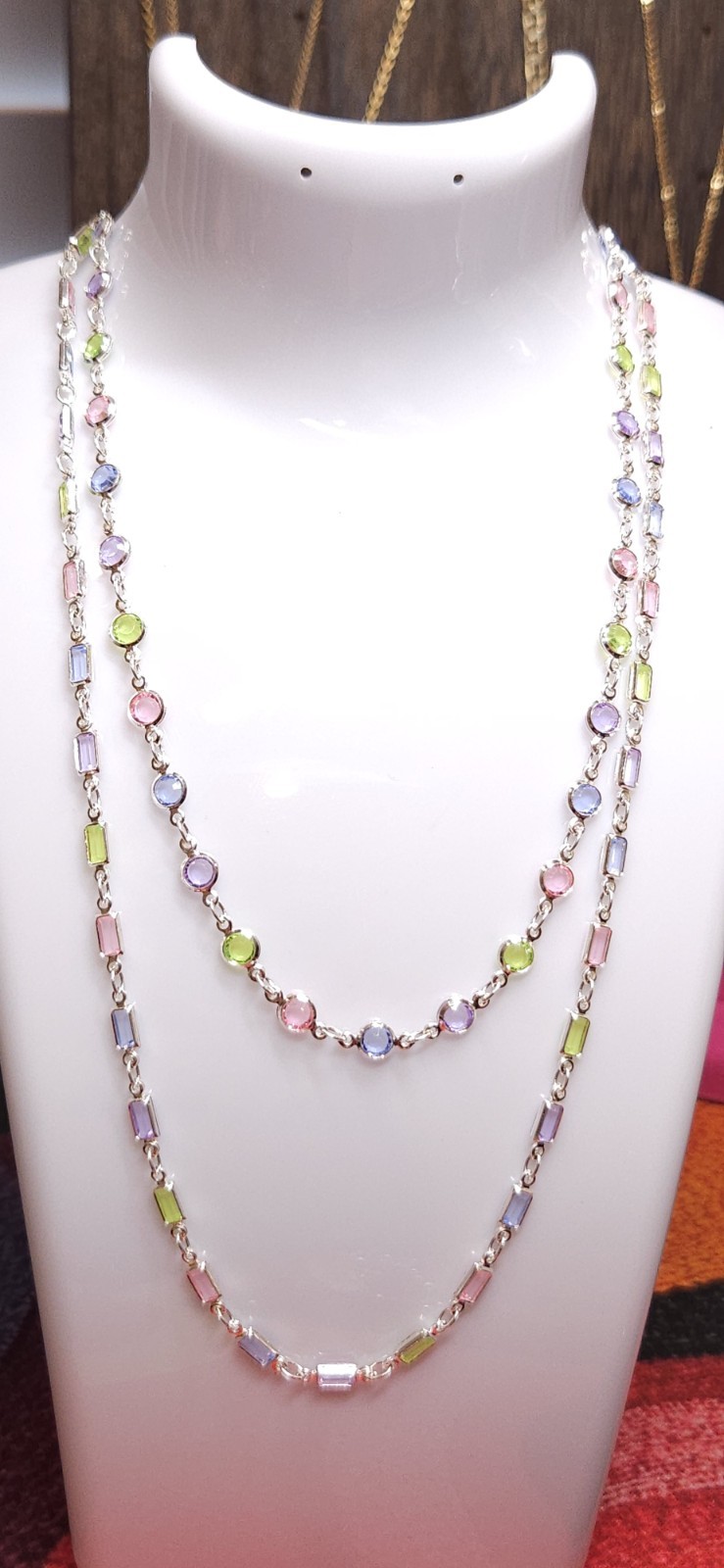 Set of 2: 18″ round stone AND 22″ dainty baguette light jolly gems chains