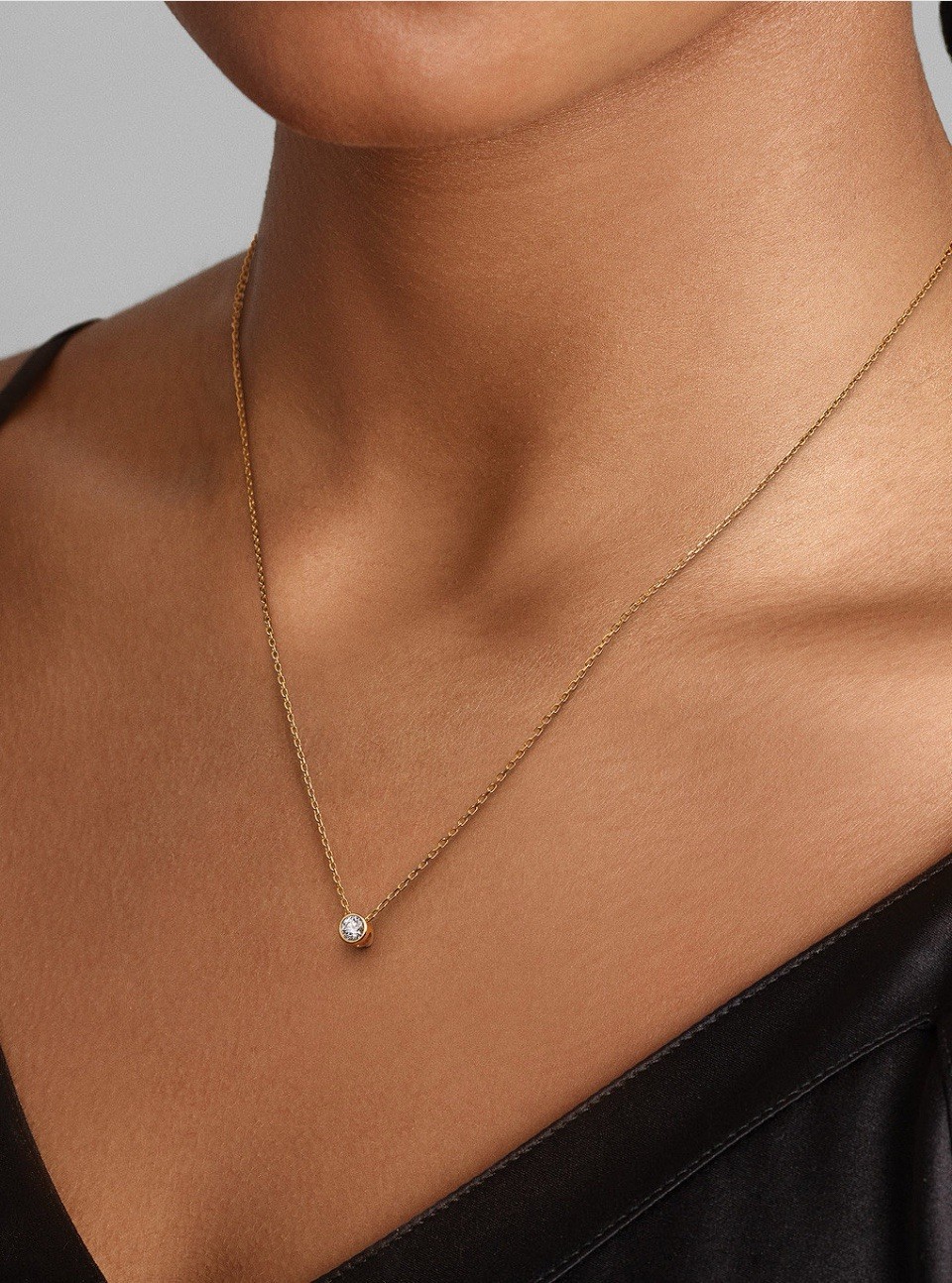 Pandora Era Bezel 14k Gold Lab-grown Diamond Pendant Necklace 0.15ct TW