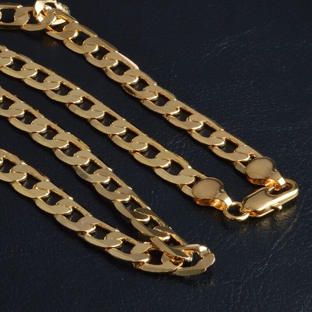 24k Real Gold Plated Beveled Cuban Link Curb Chain Necklace 24inch 4mm / 6mm/8mm