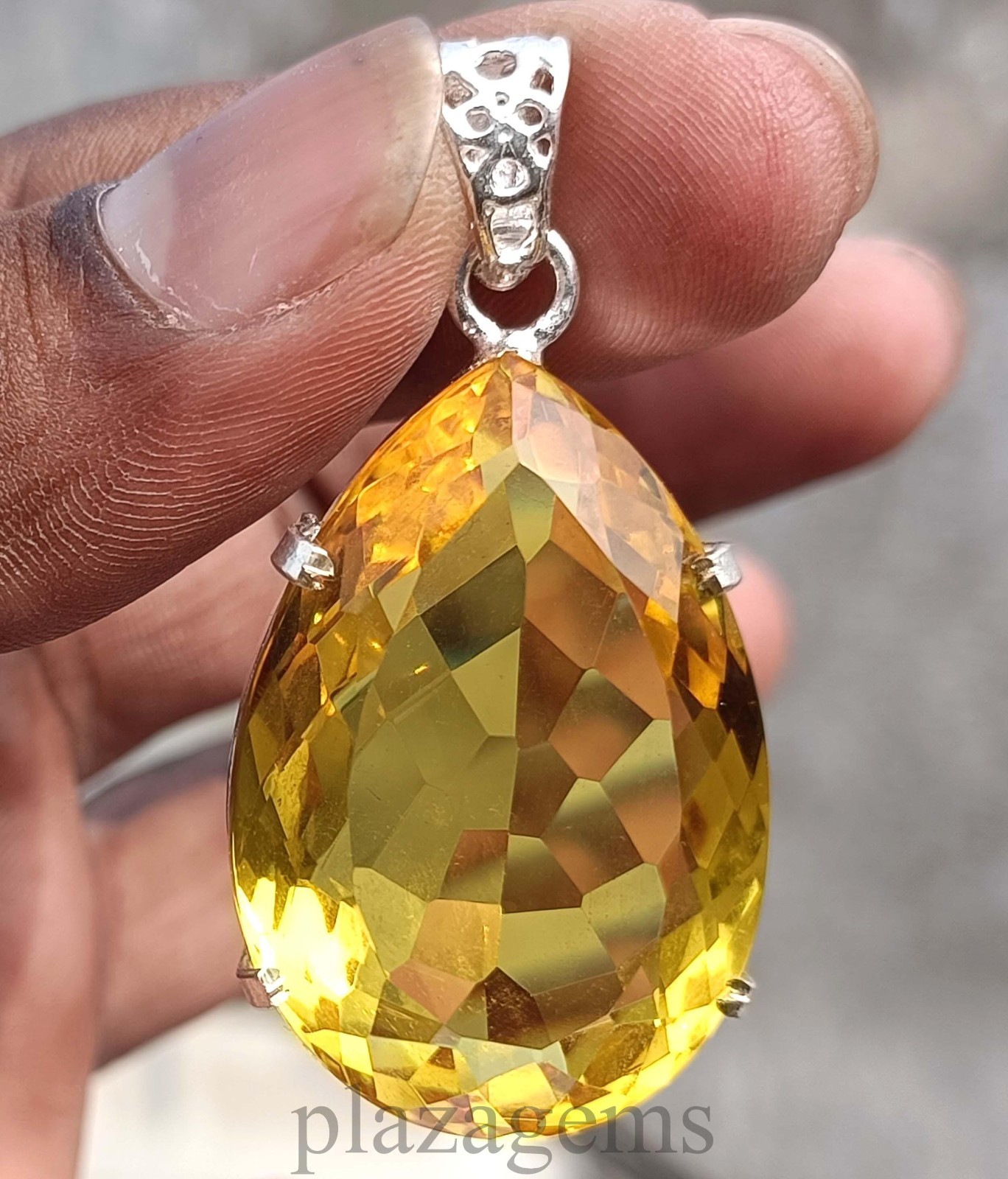 92.05 Ct Natural Yellow Sapphire Pear Cut Pendant 925 Sterling Silver Gems 5DSL