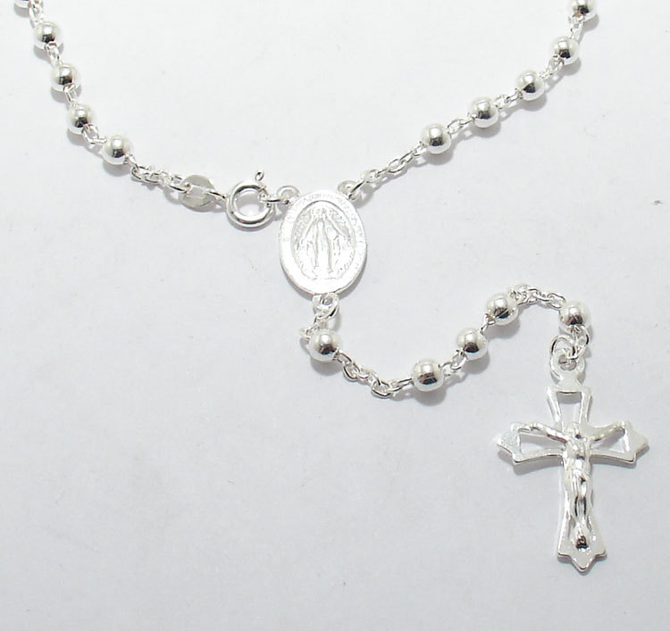 20″ 4mm Polished Solid Rosary Rosario Chain Necklace Real 925 Sterling Silver