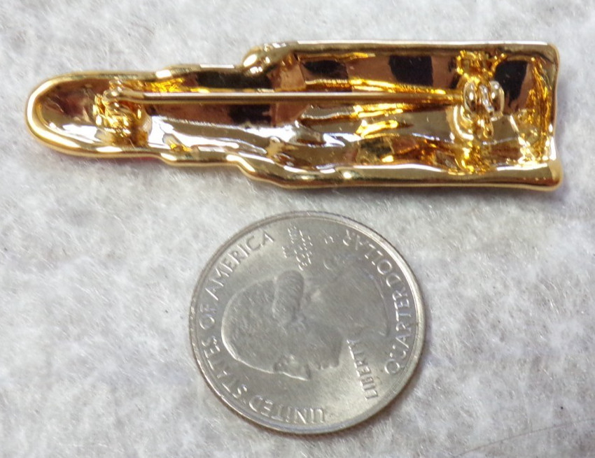 RED LIPSTICK CASE VINTAGE PIN JEWELRY BROOCH GOLD TONE METAL WITH WHITE ZIRCONIA