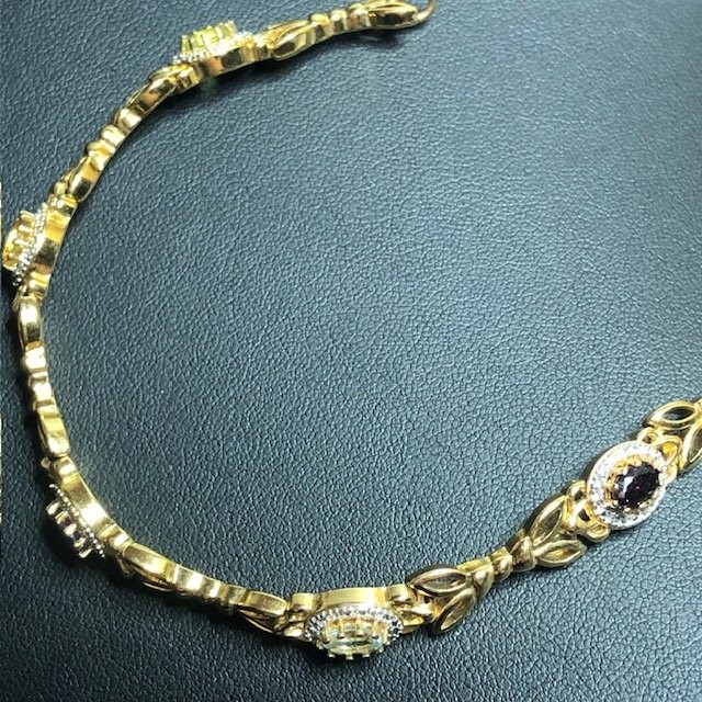 9041 PAJ BR Goldtone Multi-Gemstone Oval Link Bracelet Citrine Amethyst garnet