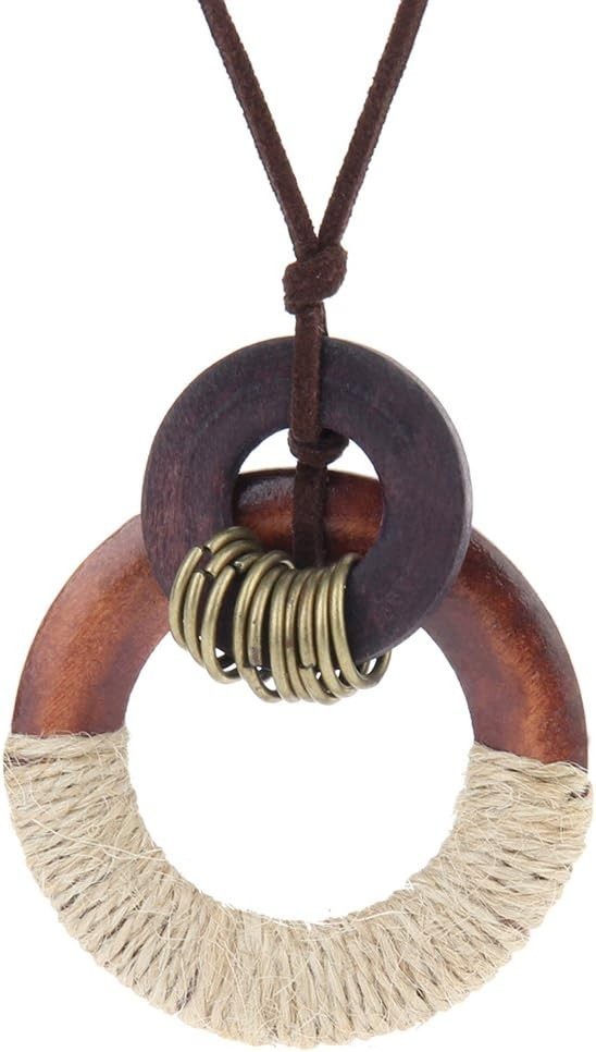 Stylish Leather Cord Multi-Layer Necklace with Wooden Pendant for All Occasions