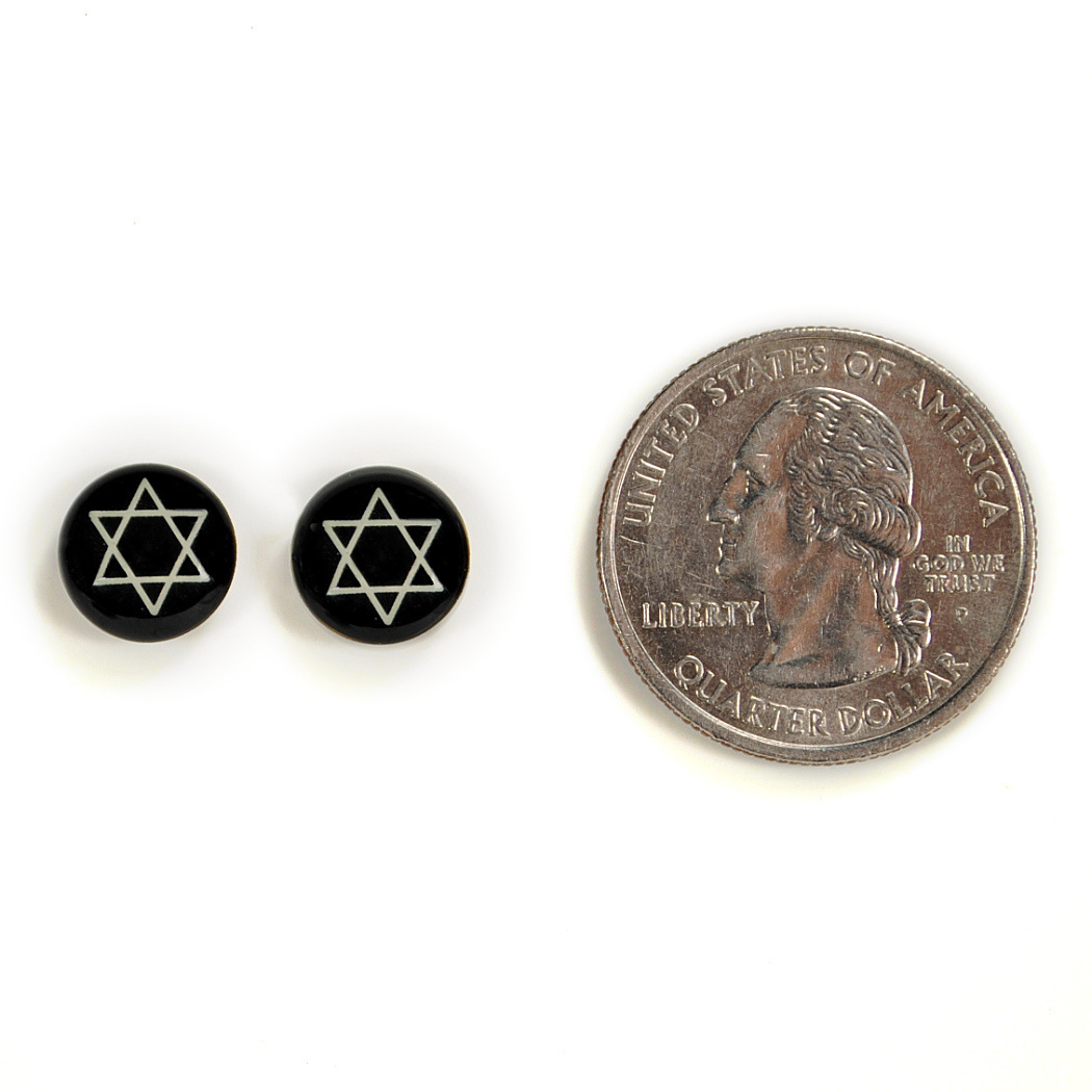 STAINLESS STEEL POST EARRINGS STAR of DAVID Hebrew Jewish Black White Studs NEW