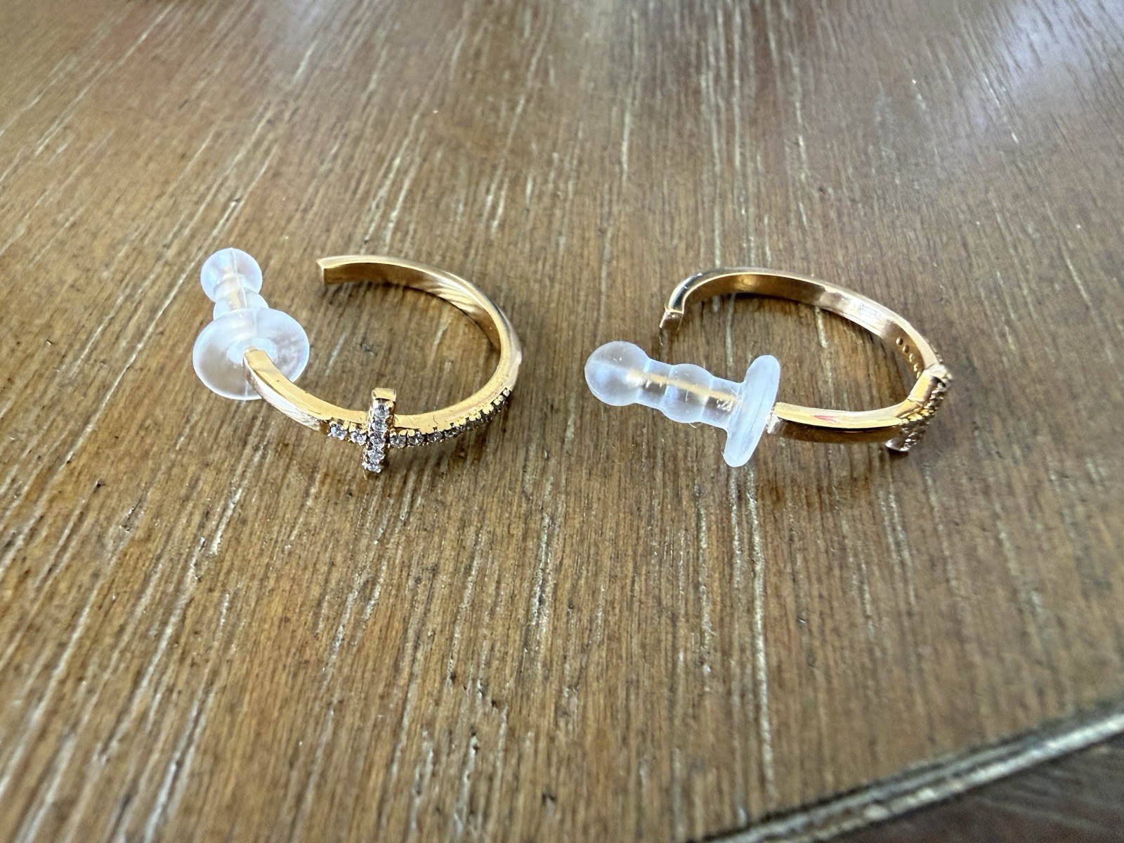 Gold Vermail Christian Cross Hoop Earrings With Zirconia Stones