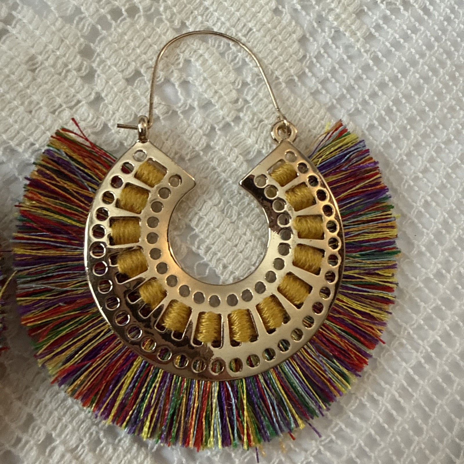 Fashion Earrings Lot Boho Fringe Texture Hoops Teal Acrylic Metal Rectangle 4 Pr