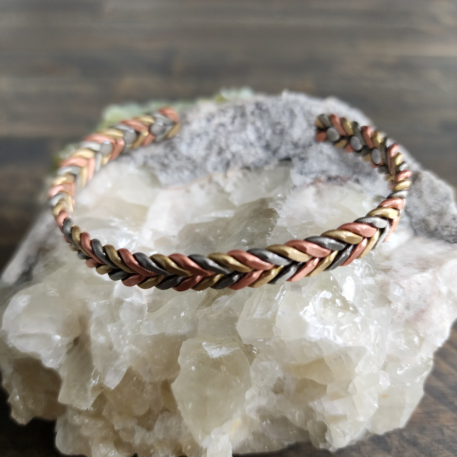 Tri Color Copper Magnetic Bracelet Woven Adjustable 6 Magnets 17.5cm 8.5mm 24g
