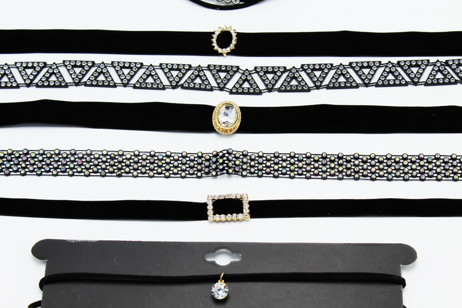 High Quality New 7 Piece Rhinestone Velvet Choker Necklace Lot #CH7