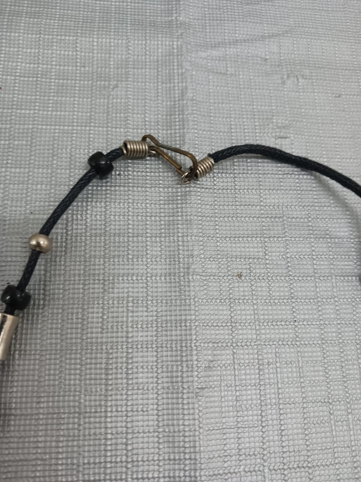 Necklace With Black Leather Cord Black & Silver Beades