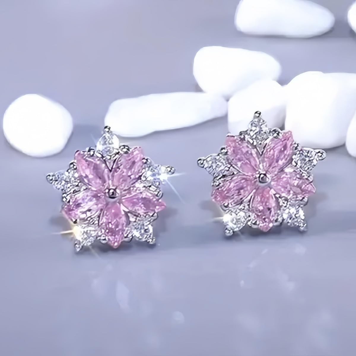 Romantic Simple Synthetic Zircon Cherry Blossom Earrings One size, Silvery