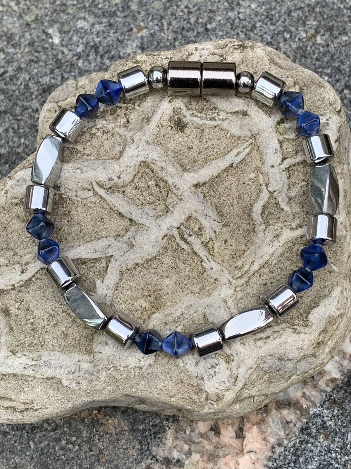 Men’s Womens Silver Magnetic Hematite Therapy BlueBlack BRACELET ANKLET NECKLACE