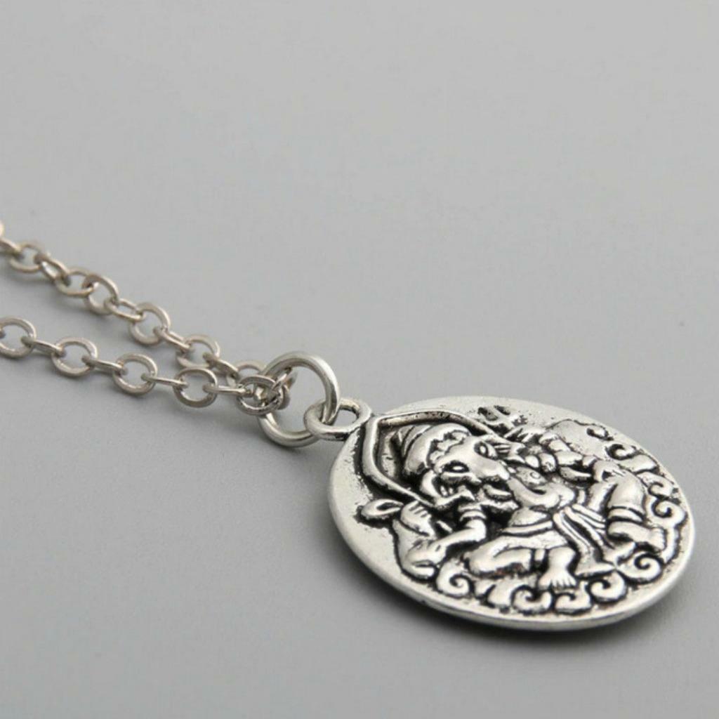 GANESHA NECKLACE 1″ Double Sided Pendant 20″ Chain Hindu Elephant God Symbol NEW