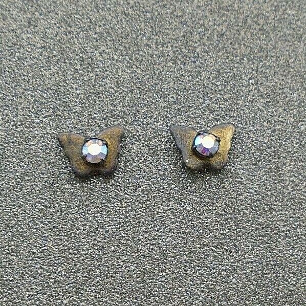 Copper Butterfly Stud Pierced Earrings with Opalescent Gemstone Crystals