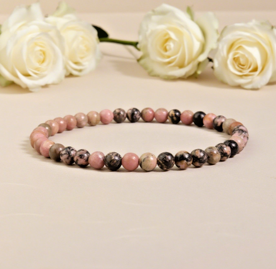 4mm Rhodonite Stretch Bracelet – Emotional Healing Stone for Self-Love