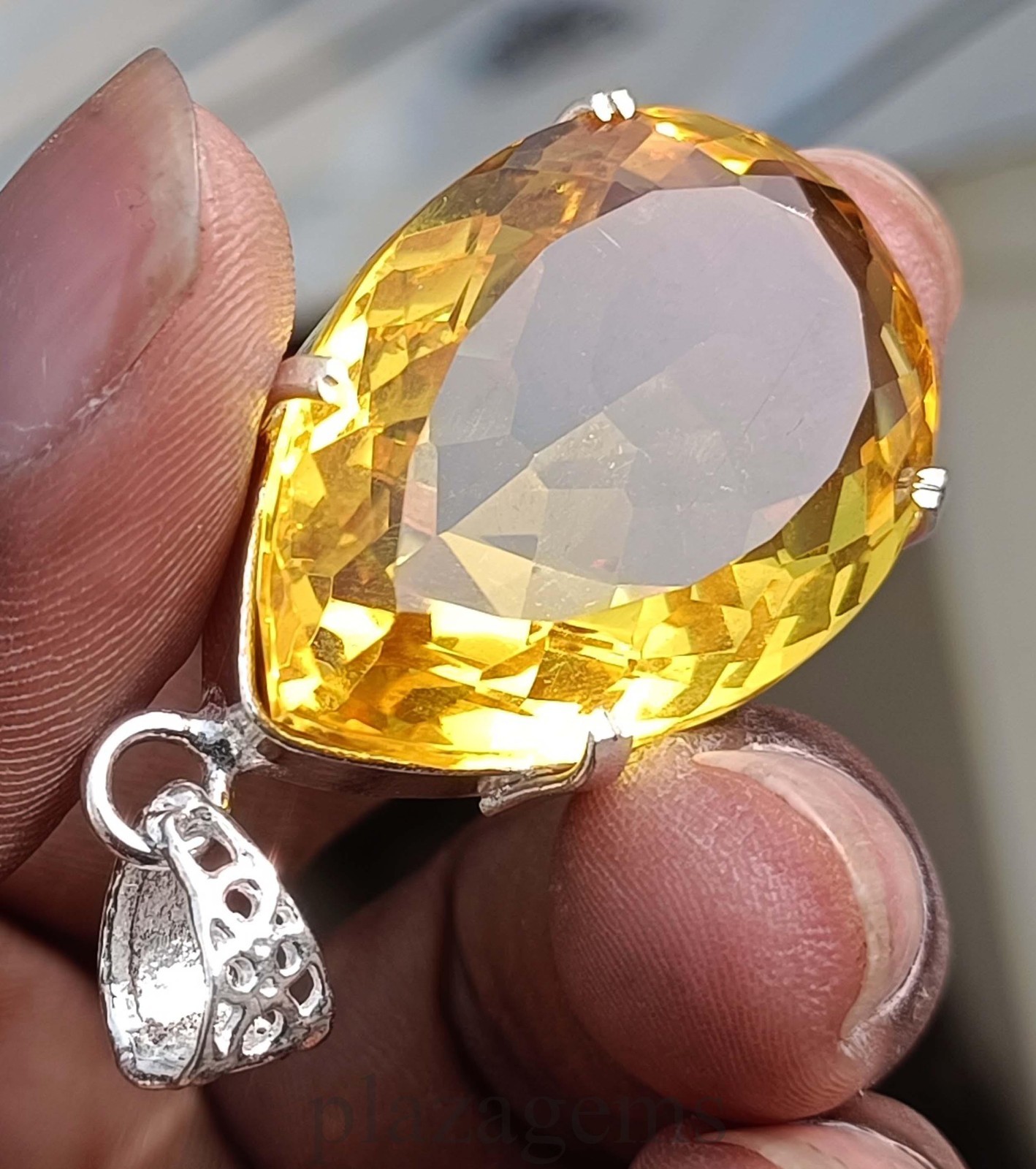92.05 Ct Natural Yellow Sapphire Pear Cut Pendant 925 Sterling Silver Gems 5DSL