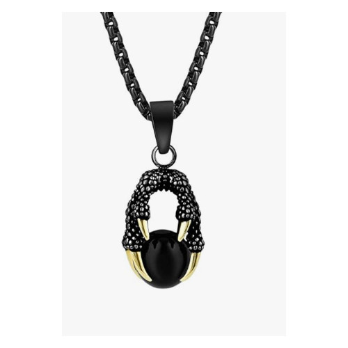 Buve Eagle Talons & Gold Claws 26″ Necklace W/a Black Marbled Glass Ball