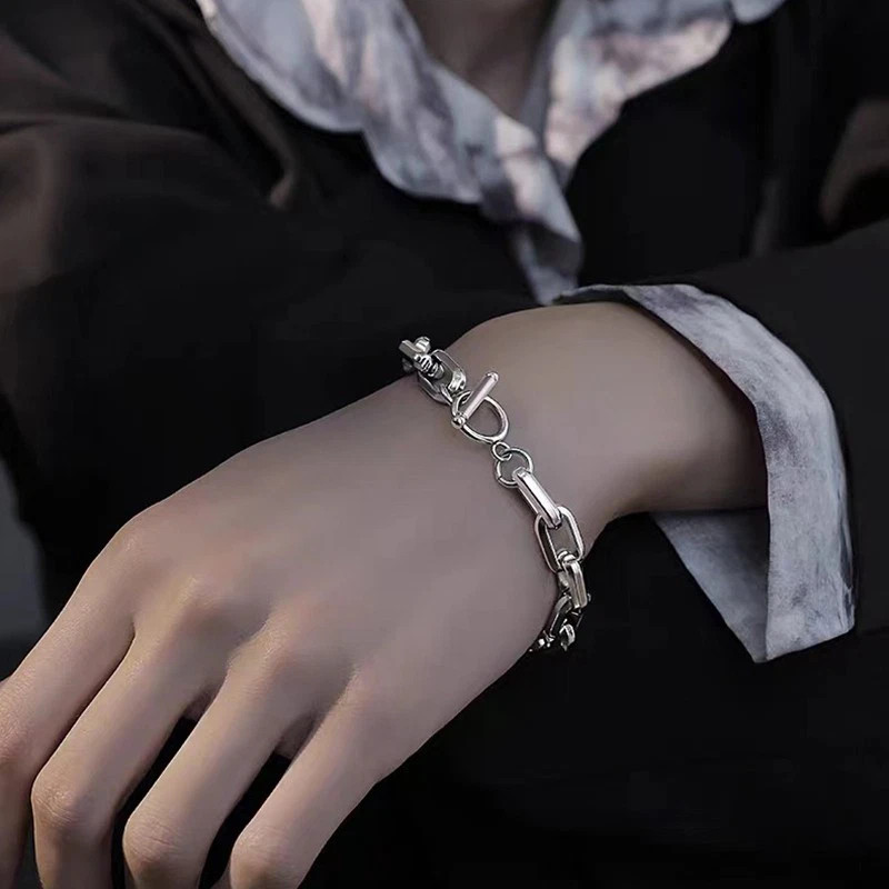 Silver Mens Punk Titanium Steel Chain Curb Cuban Link Bracelet Gifts Men Women