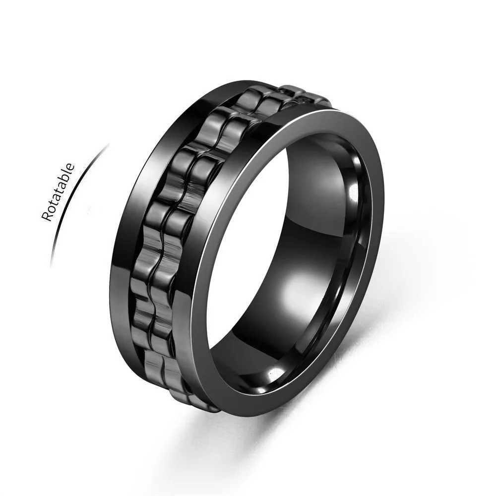 Anti Stress Stainless Steel Ring For Men Gear Chain Rotating Anxiety Relief