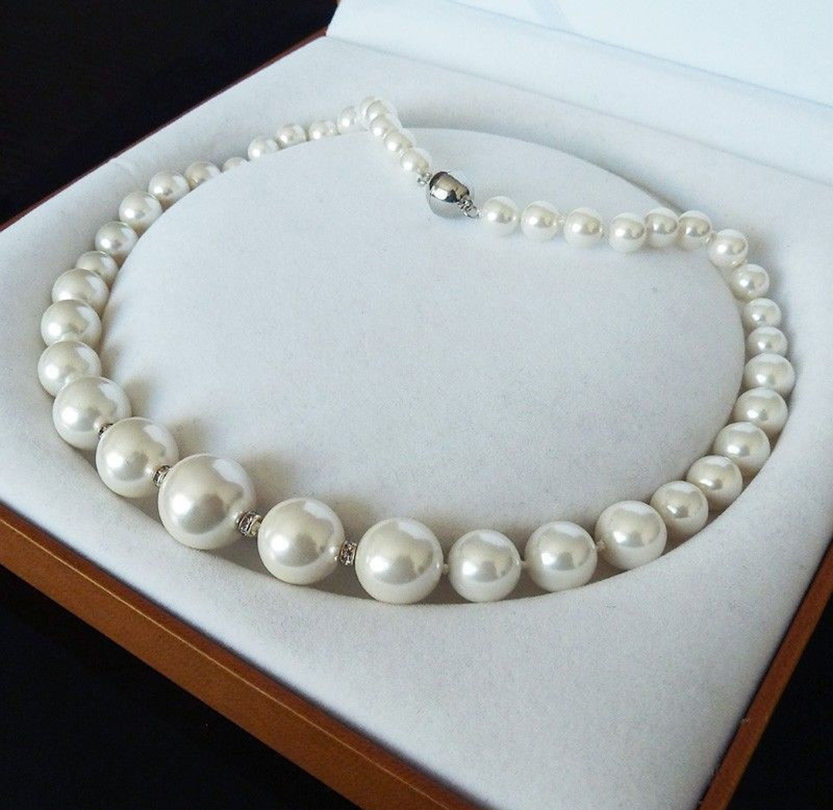 Genuine 8-16mm white south sea shell pearl round beads necklace 18 inches