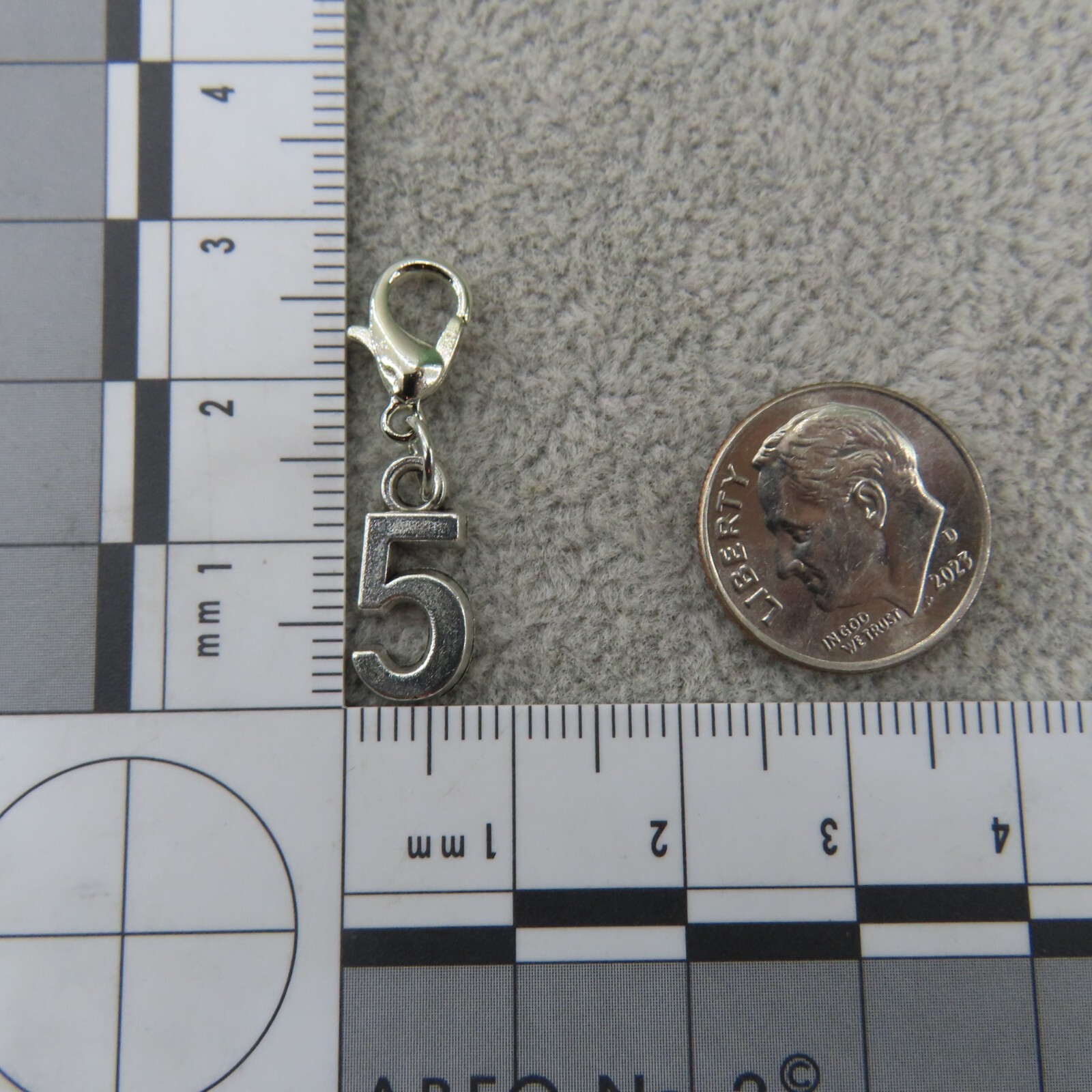 Initial NUMBER 5 Five Charm Zipper Pull Keychain Add On Clip Silver Tone Team