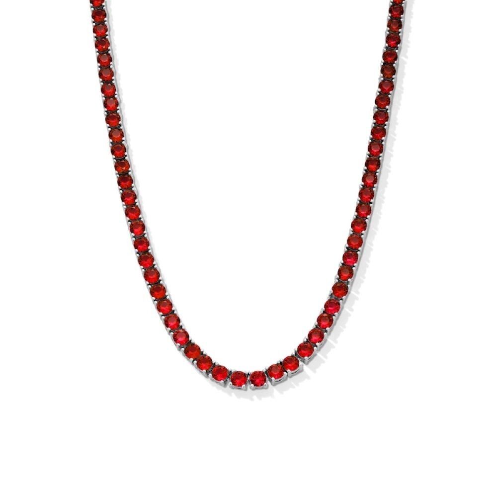 Women’s 18k White Gold Plated Ruby CZ 4MM Round Cut Tennis Necklace – 18″