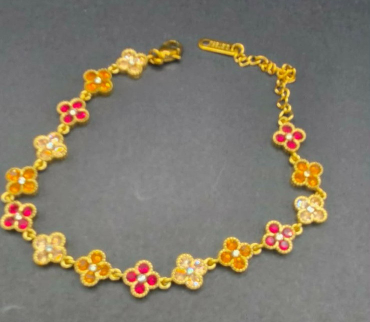 New Stainless Steel Four Leaf Clover Charm Link Bracelet Multicolor Stones