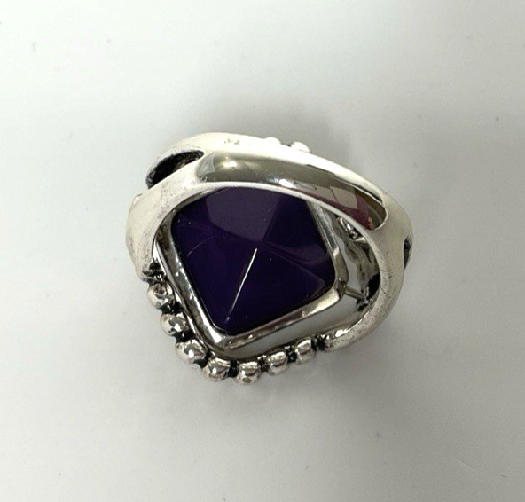 Premier Designs Cool Concept Black/Purple Stone Ring Size 10 Silver Tone 529