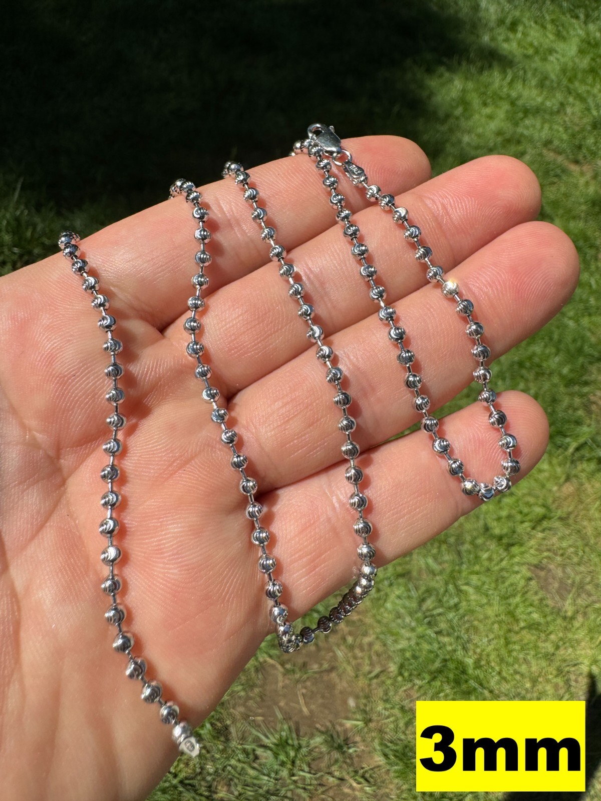 Ball Moon Chain Necklace SOLID 925 Silver Rhodium Finish Hip Hop Diamond Cut