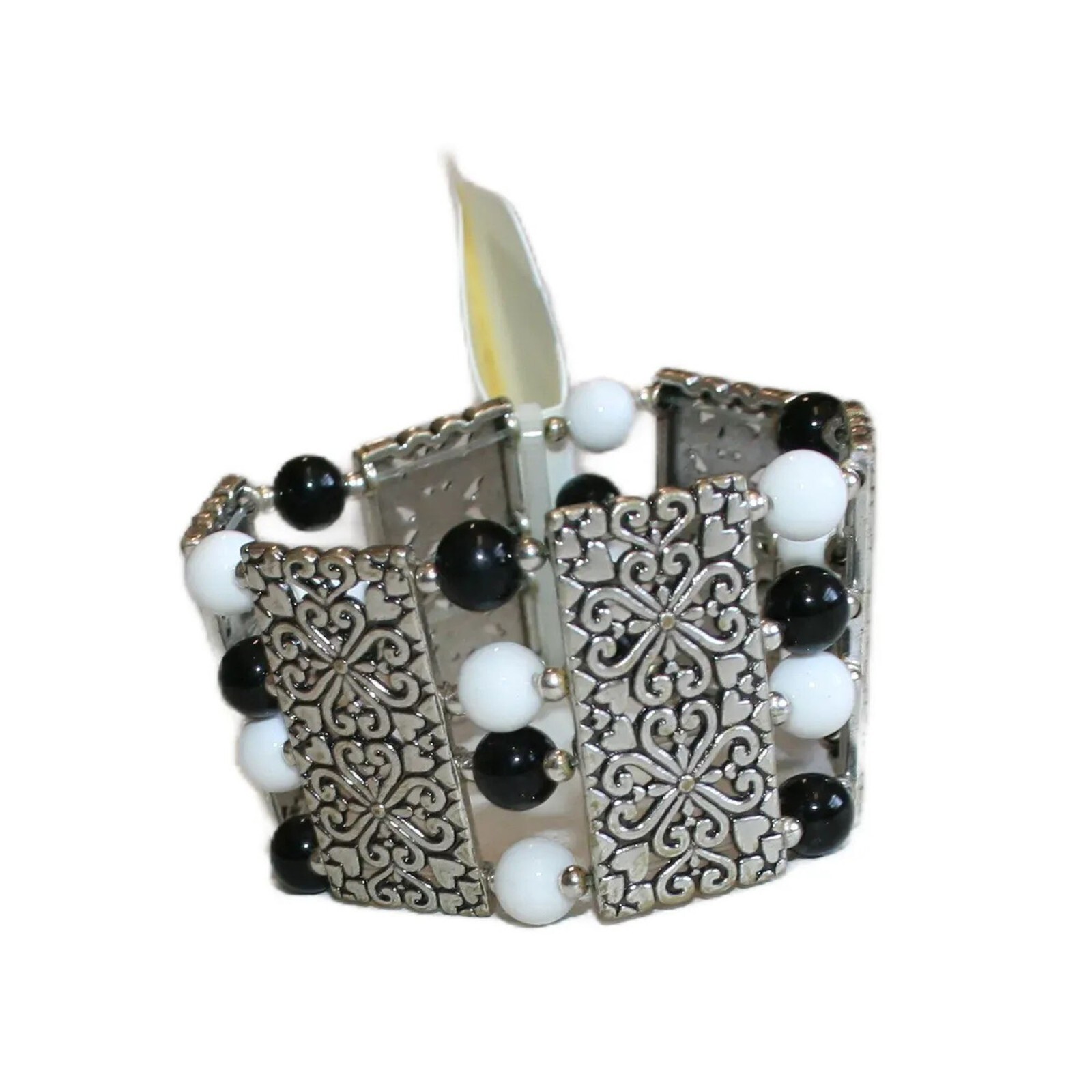 Croft & Barrow White, Black and Silver Stretch Bracelet – NWT
