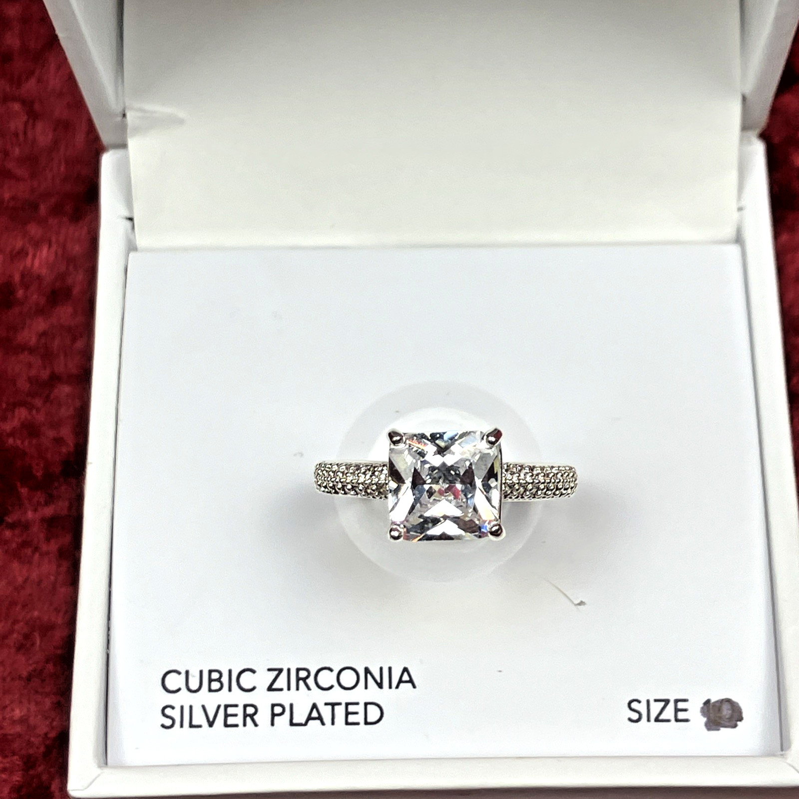 Charter Club CZ Silver Plated Split Halo Ring Sz 6 Open Box