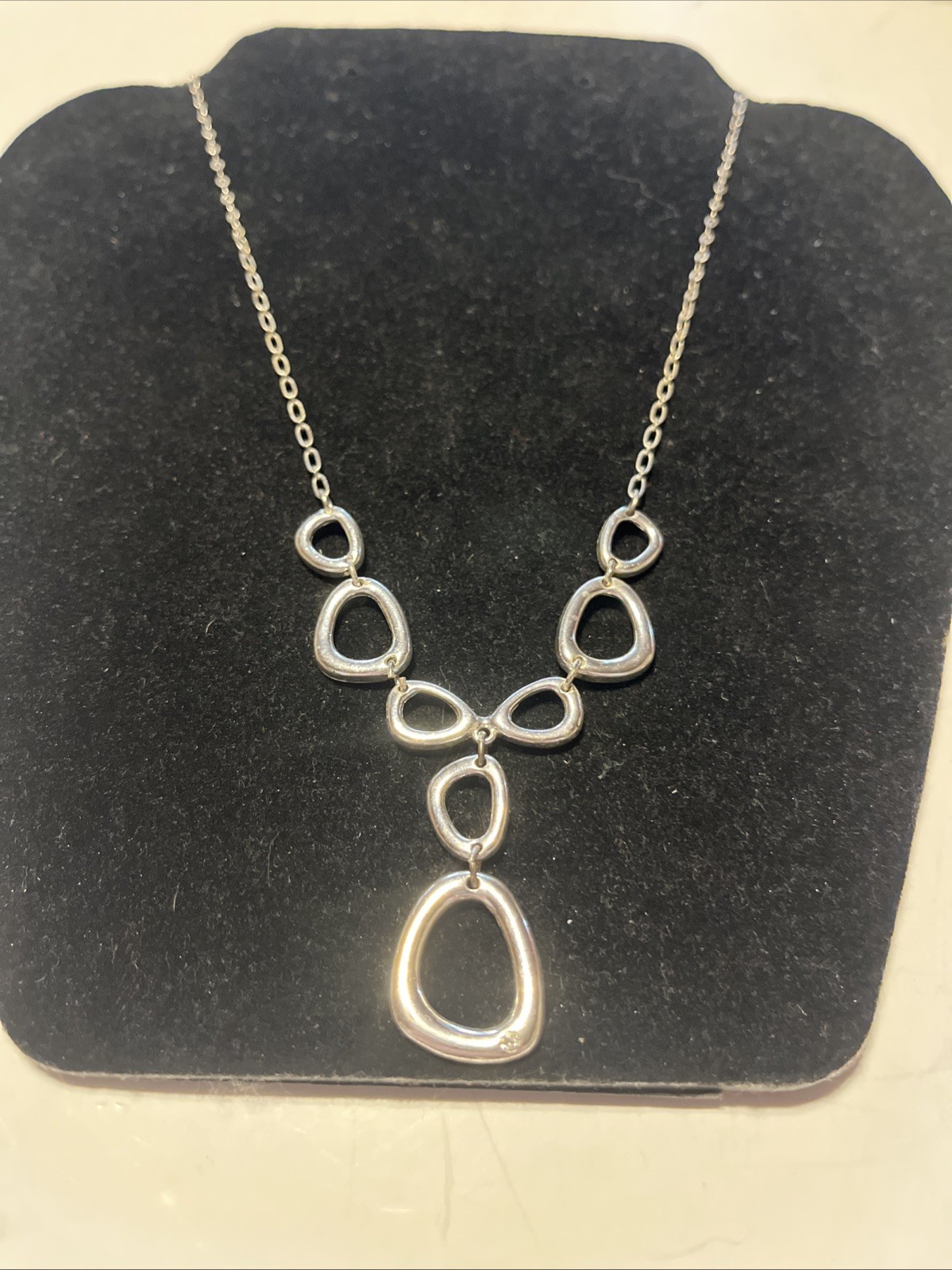 SAC Y Drop Necklace silver tone Open Work chain 16-18”