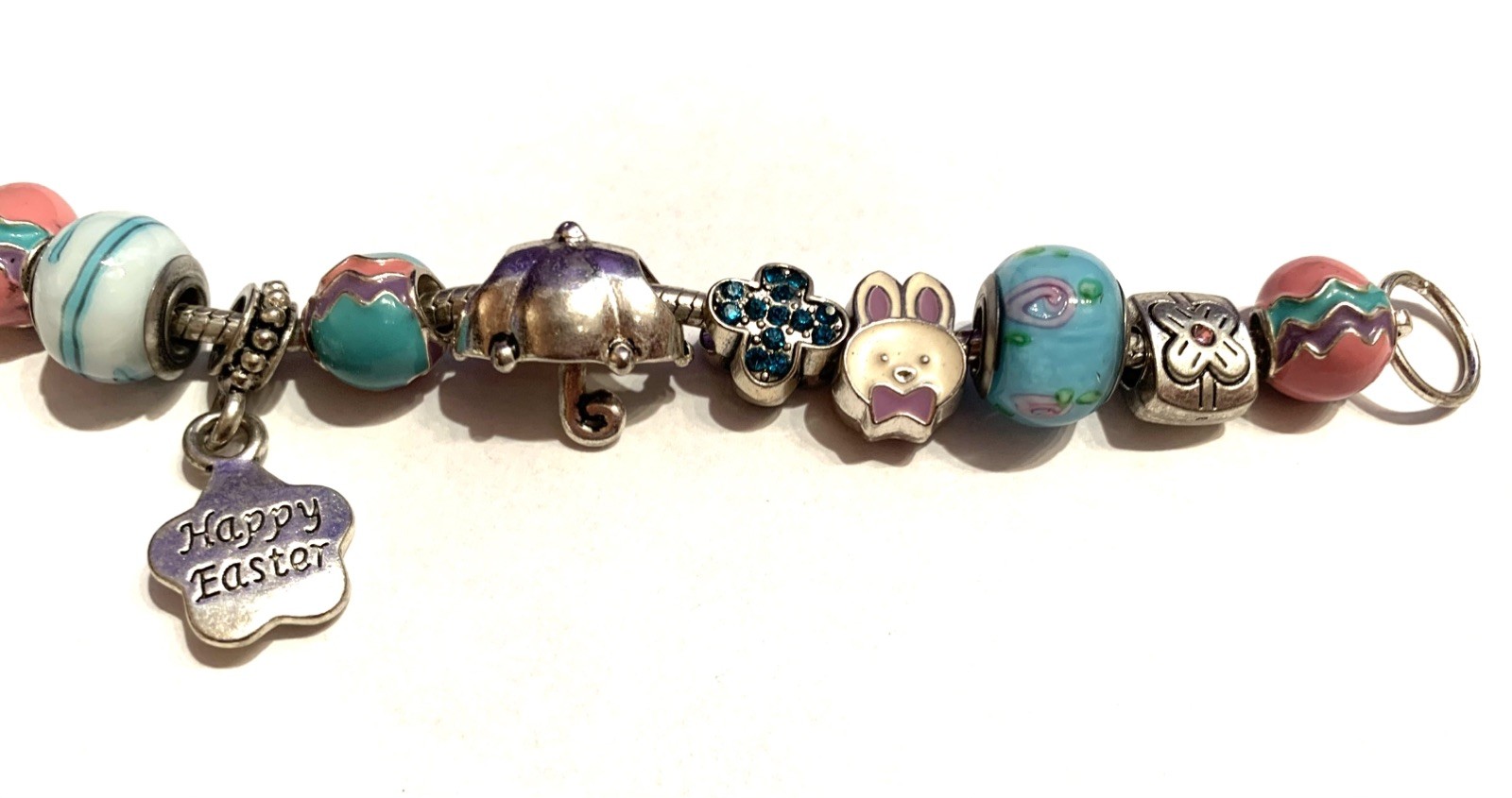 WILLABEE and WARD Charm Bracelet April Easter Danbury Silver 8″