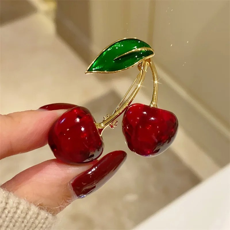 3PCS Red Cherry Fruit Brooch Pin Enamel Lapel Badge Jacket Bag Accessory Unisex