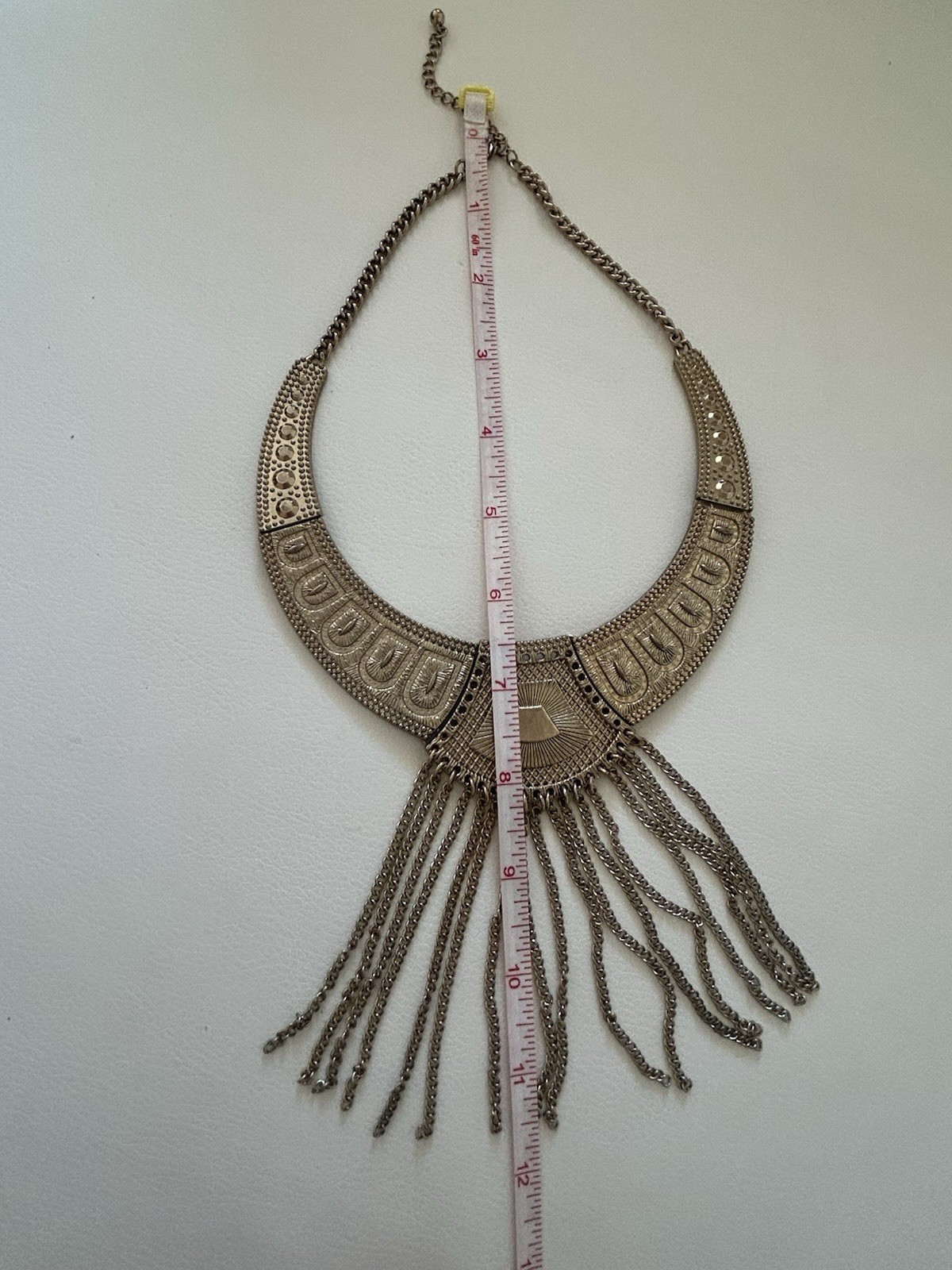 Silver Tone Bohemian Bib Fringe Tassel Statement Necklace Boho Tribal 18in