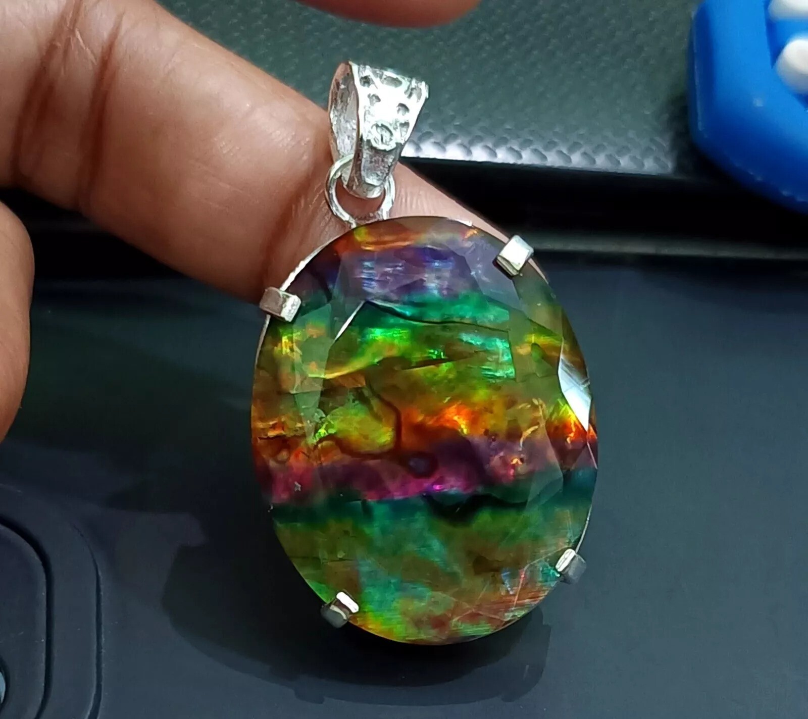 Certified 98.65 Ct Natural Ammolite 925 Solid Silver Pendant Loose Gemstone