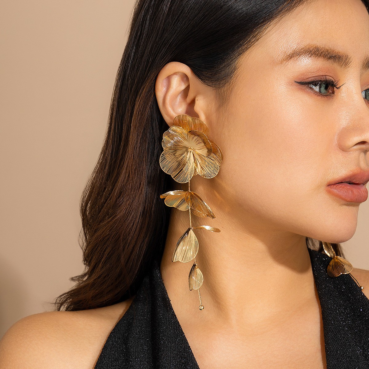 Vintage Ginkgo Leaf Tassel Adjustable Choker Necklace Earrings Set Women Jewelry